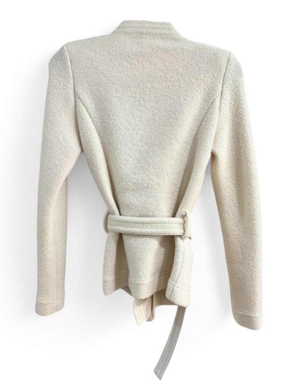 NWT IRO PARIS Euro SZ 34/ XS Belted Jacket Leather-Trim Bouclé-Knit Wool Cream - Picture 8 of 14